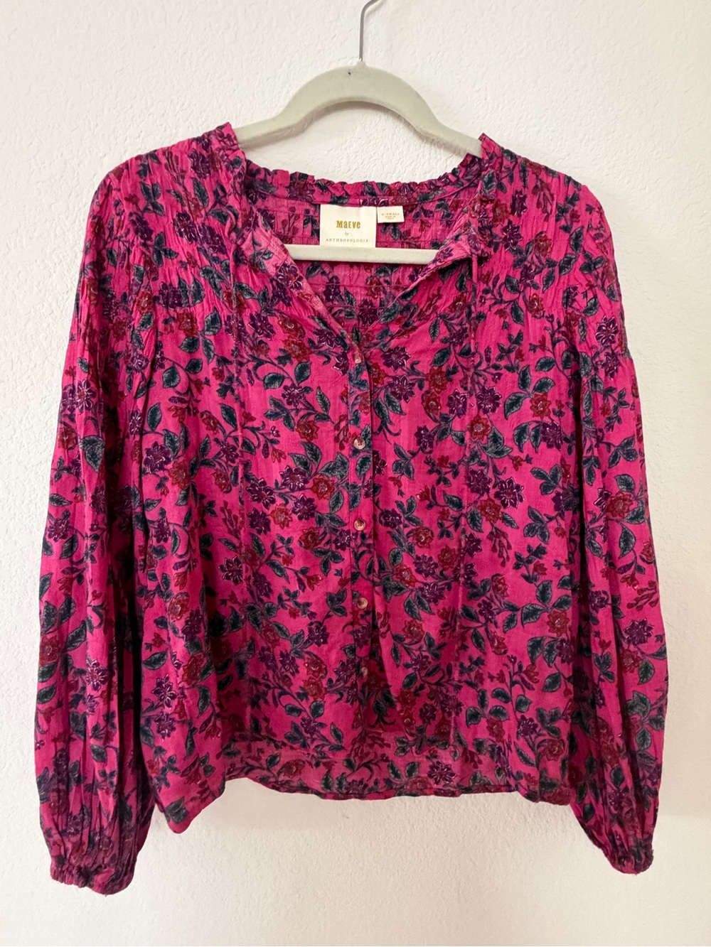 Maeve Fuchsia Floral Button-Front Blouse